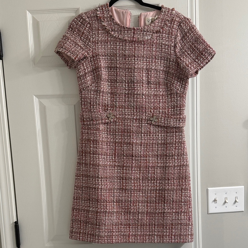 Eliza J Pink Tweed Short-Sleeve Shift Dress